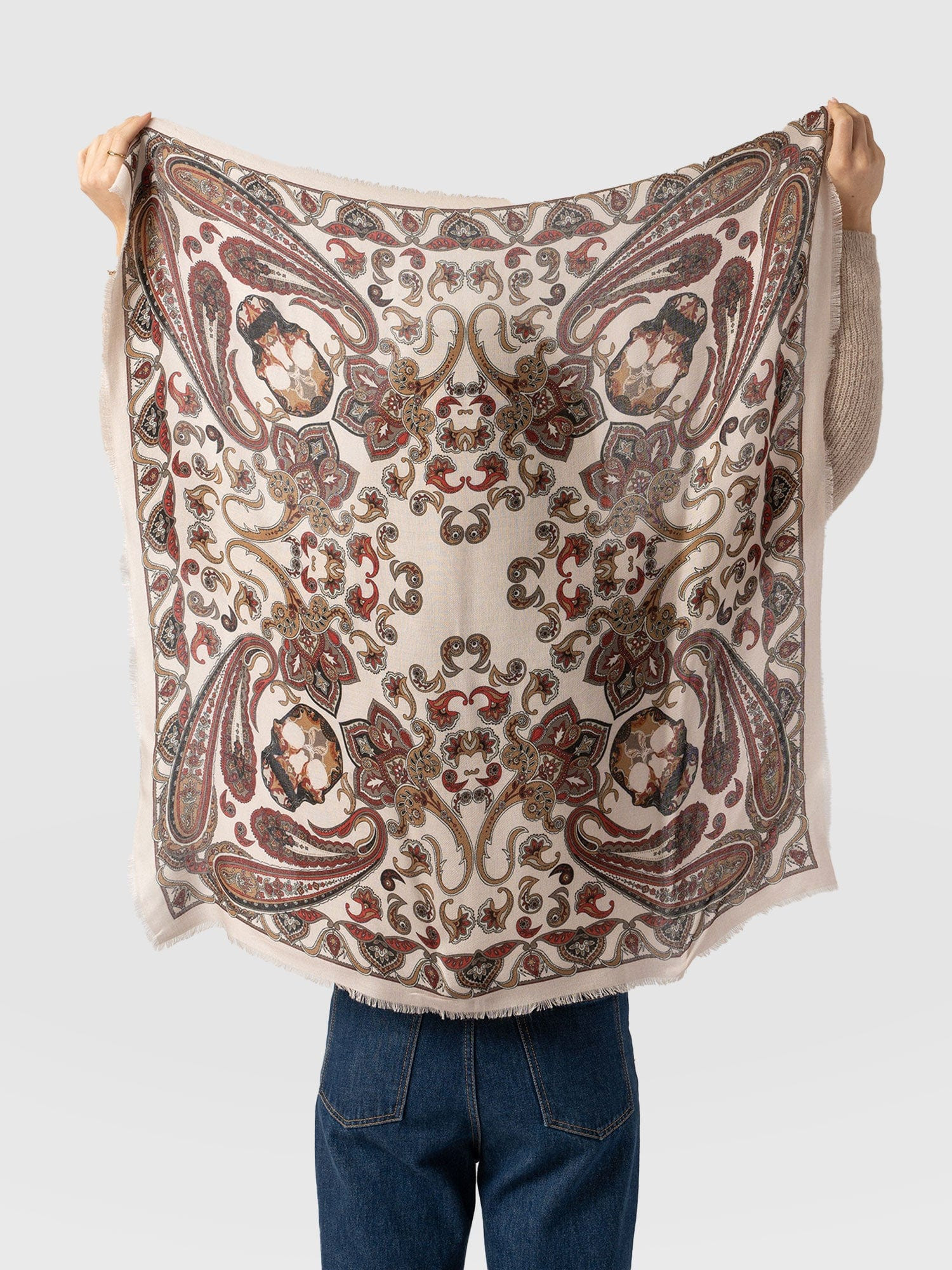 Wren Paisley Scarf - Cream/Burgundy | Saint + Sofia
