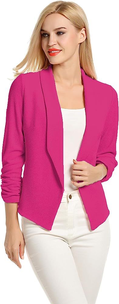 Women 3/4 Sleeve Blazer Open Front Cardigan Jacket Work Office Blazer | Amazon (US)