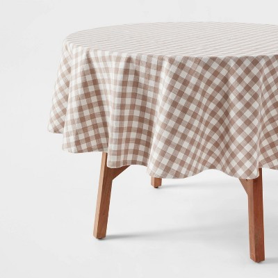 70" Cotton Gingham Round Tablecloth Taupe - Threshold™: Traditional Check Pattern, Machine Washable, OEKO-TEX Certified | Target