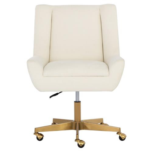 Sunpan Mirian Hollywood Regency White Upholstered Matte Gold Steel Office Chair | Kathy Kuo Home