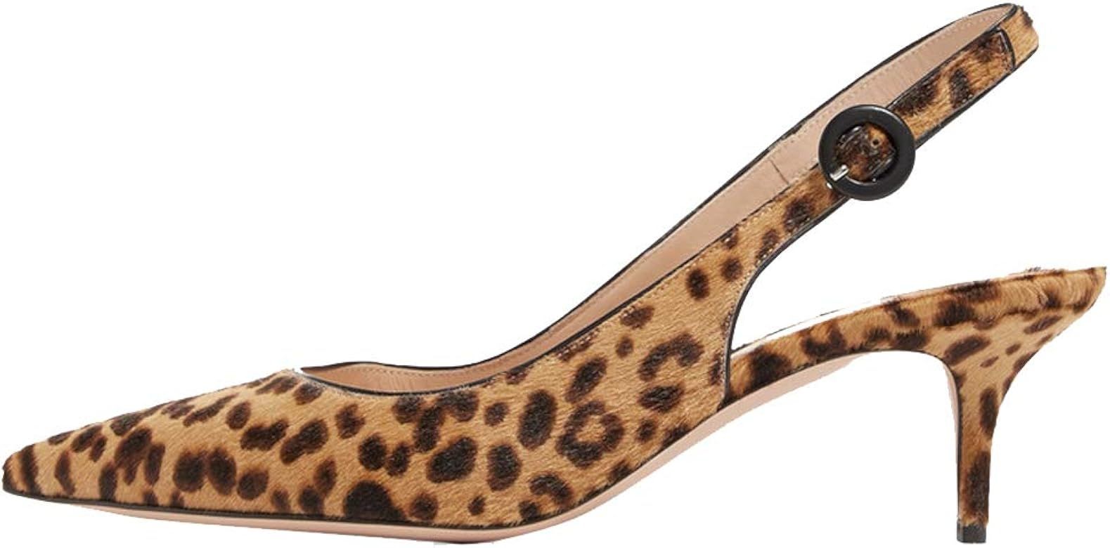Divanne Slingback Pumps, Women's Pointed Toe Low Heel Sandals Slingback Strap Kitten Heel Pumps E... | Amazon (US)