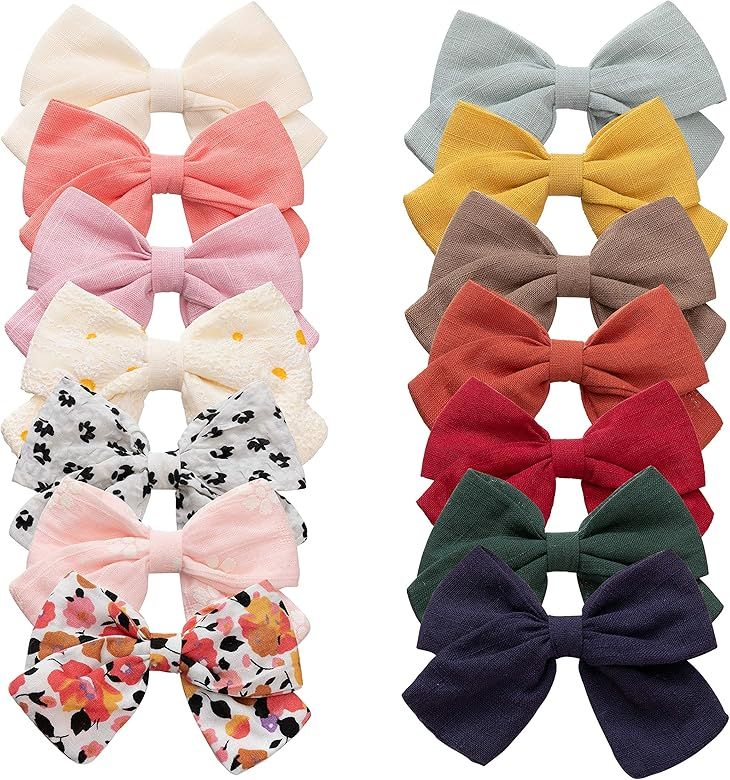 Baby Girl Hair Bow Clips Barrettes,10 to 14 Pack 3.8 Inches Bows Assorted Hair Accessories Fully ... | Amazon (US)