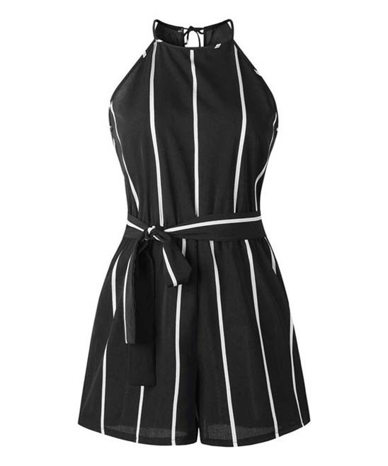 Pantalon Women's Jumpsuits Black - Black & White Stripe Yoke Romper - Women | Zulily
