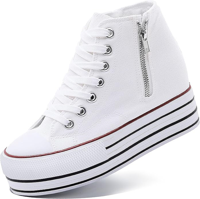 Womens Platform Shoes Hidden Wedge 4 Inches Height Increase, High Top Canvas Sneakers High Heel W... | Amazon (US)