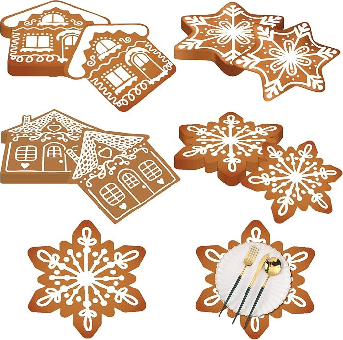 Honeydak 100 Pcs Paper Christmas Gingerbread House Placemats 13 x 13 Inch Snowflake Disposable Pa... | Amazon (US)