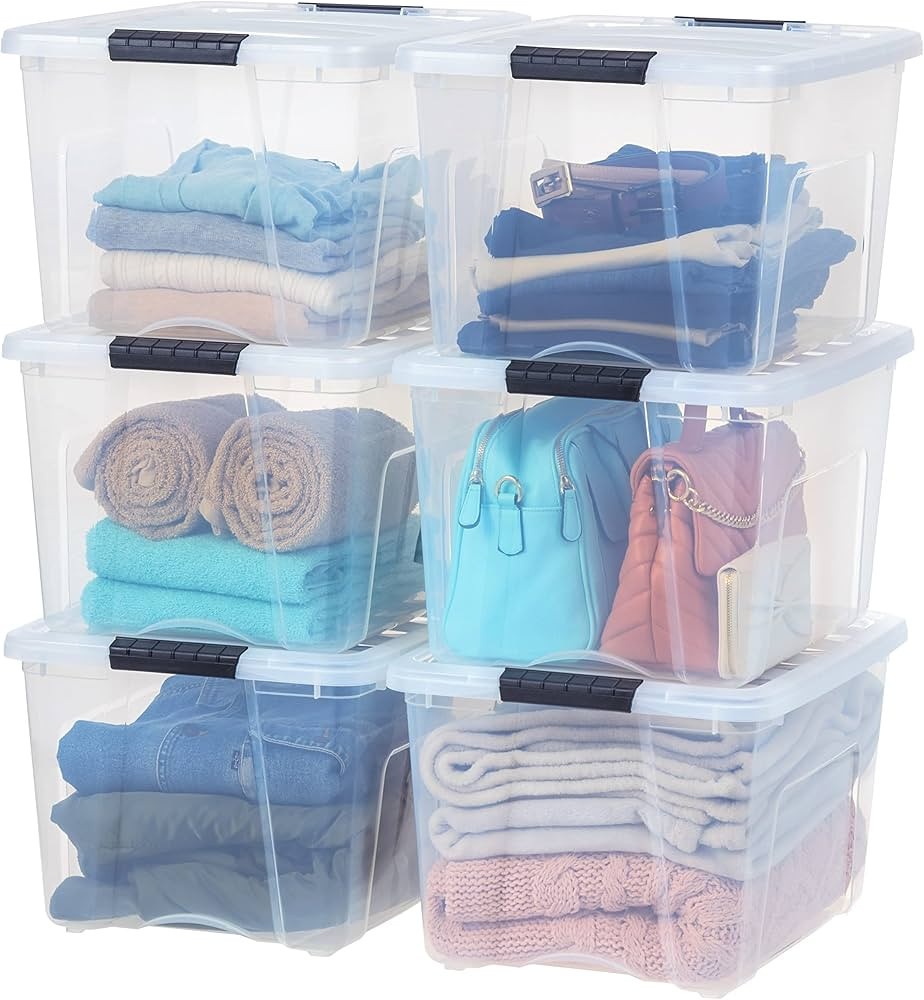 IRIS USA 40 Qt Stackable Plastic Storage Bins with Lids, 6 Pack - BPA-Free, Made in USA - See-Thr... | Amazon (US)