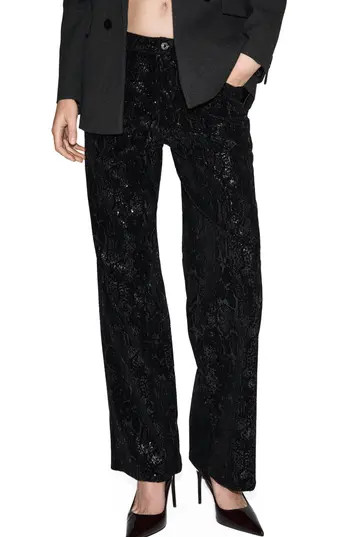 MANGO Sequin Straight Leg Jeans in Black at Nordstrom Rack, Size 6 | Nordstrom Rack