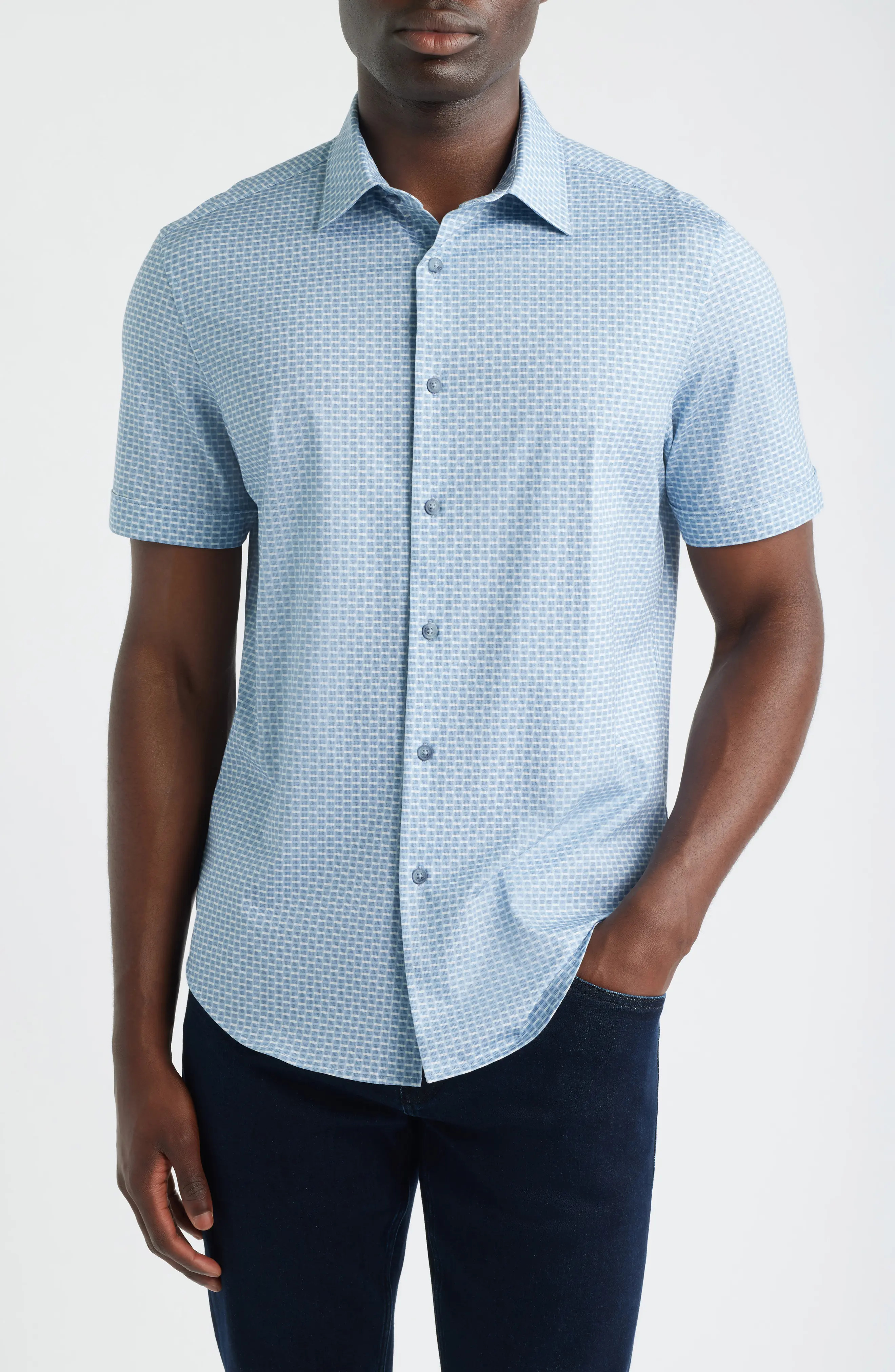 Bugatchi Miles OoohCotton® Print Short Sleeve Button-Up Shirt (Men) | Nordstrom | Nordstrom