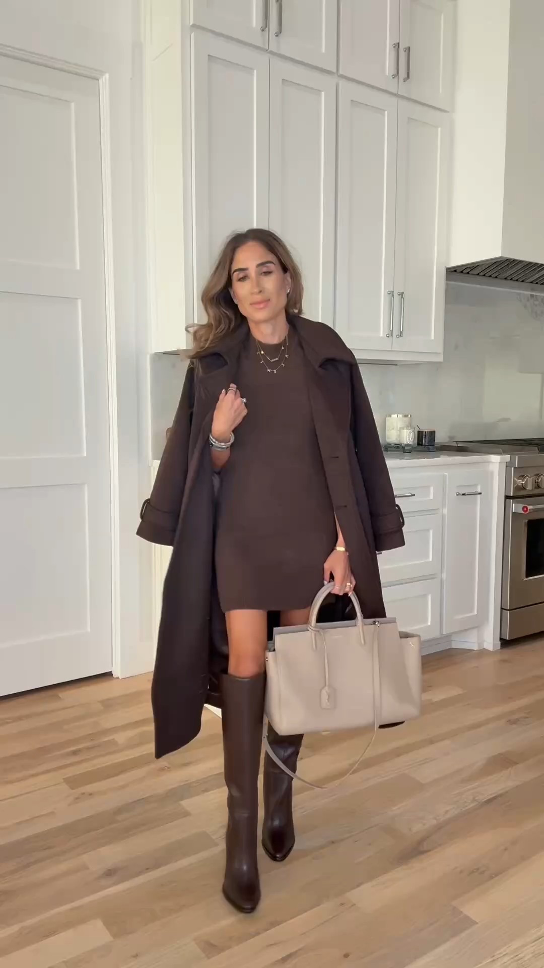 Chocolate brown sweater dress size xxs petite with chocolate brown coat size xxs petite code NEWFORYOU 
Thanksgiving outfit idea, fall outfit idea 

#LTKFindsUnder50 #LTKFindsUnder100 #LTKPetite