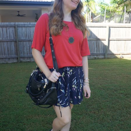 Red tee and navy printed Kmart culotte shorts with my little Rebecca Minkoff Cupid bag ❤️

#LTKaustralia #LTKitbag