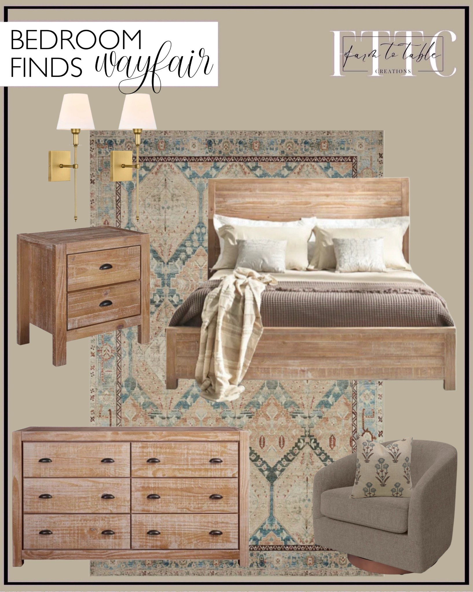 Wayfair Bedroom Finds. Follow @farmtotablecreations on Instagram for more inspiration.

Loloi Lenna Denim/Sand area rug. Montauk Solid Wood Six Drawer Dresser. Montauk Solid Wood Nightstand Montauk Solid Wood Panel Bed. Wall Sconces. Bennett Upholstered Swivel Barrel Chair. Sully Handmade Throw Blanket. Linen Pillow Cover. 

Bedroom Furniture | nightstands | Home Decor| Fireplace Decor | Spring Refresh |  Bedroom Finds | Neutral Stems | Spring Stems | Bookshelf Decor | Bedroom Space | Cozy Corner | Bathroom | Curated Entryway | Spring  Decor | End of Year Clearance | Trending Decor | Viral Decor  | Coffee Table Decor | Neutral Decor | Stem Sale | Target Finds | Skinny Bench | Bedroom | Living Room | Breakfast Nook | Amazon Home | Target Sale | Loloi Rugs | Magnolia Home | console table | console table styling | faux stems | entryway space | front porch decor | neutral decor | entryway decor | cozy home | affordable decor |  home decor | home inspiration | console styling | entryway rug | cozy moody home | moody home decor | neutral home | bathroom decor | living room | spring decor | Hearth & Hand | Studio McGee | 2025 Home Trends | trending home | Crate&Barrel 


#LTKHome #LTKFindsUnder50 #LTKSaleAlert