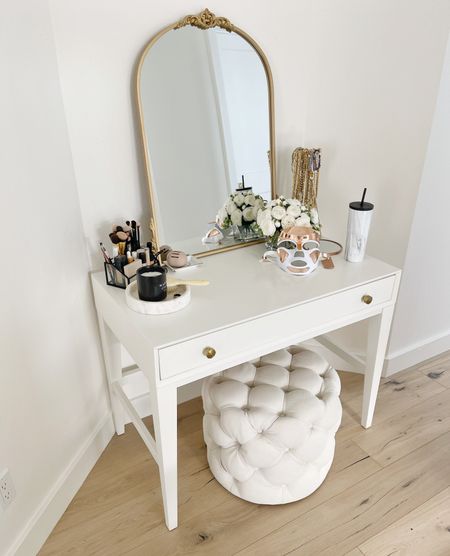 H O M E \ vanity setup: gold mirror, white desk, tufted pouf! 

Home decor
Amazon 
Wayfair
Beauty makeup skincare 

#LTKbeauty #LTKhome