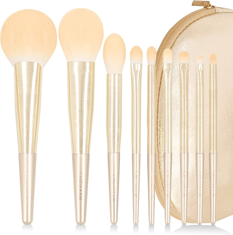 Natural Hair Makeup Brush Set Professional, Fox Hair Makeup Brushes Set with Case by Luxury ENZO ... | Amazon (US)