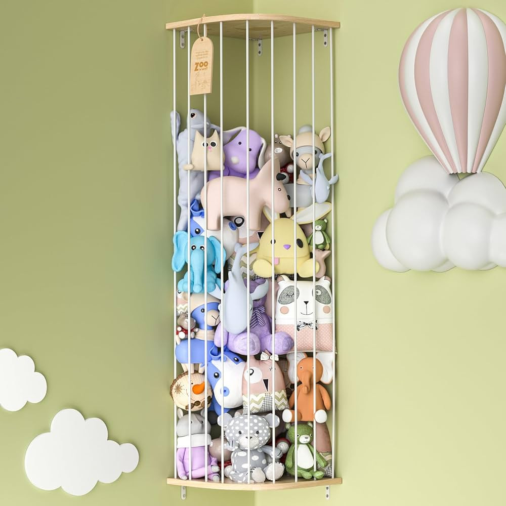 Stuffed Animal Storage for Plushie Toys - Large Wood Corner Hanging Pet Storage with Sky Pattern,... | Amazon (US)