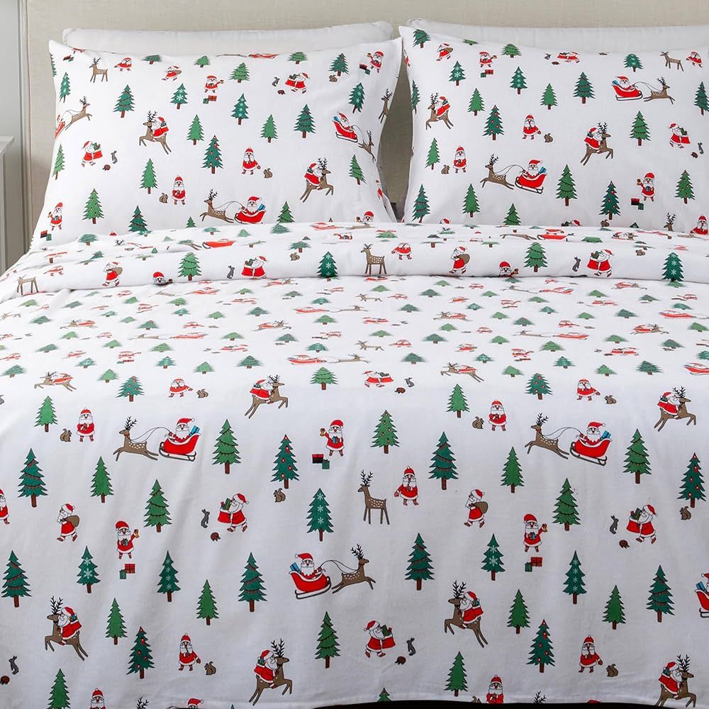 100% Turkish Cotton King Holiday Flannel Sheet Set | Deep Pocket Fitted Sheet, Soft Christmas She... | Amazon (US)