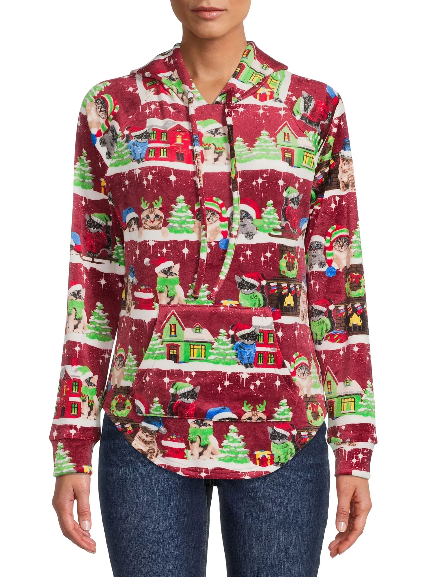 No Boundaries Juniors' Plush Pullover Holiday Hoodie | Walmart (US)