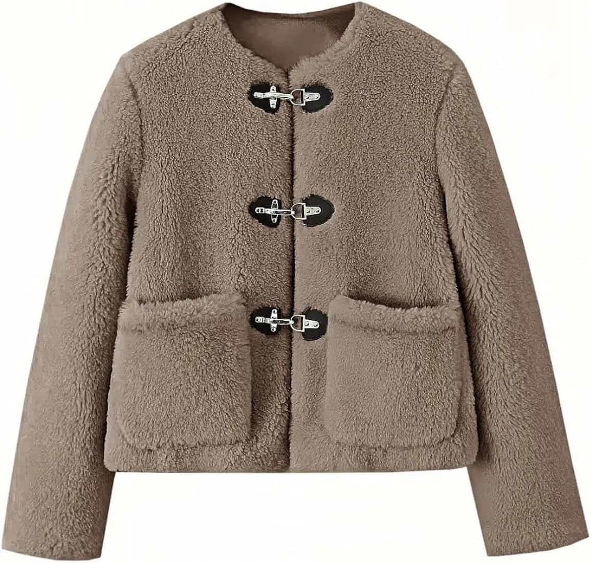 Tankaneo Womens Sherpa Fleece Jackets Long Sleeve Faux Fur Winter Warm Fuzzy Coats with Pockets | Amazon (US)