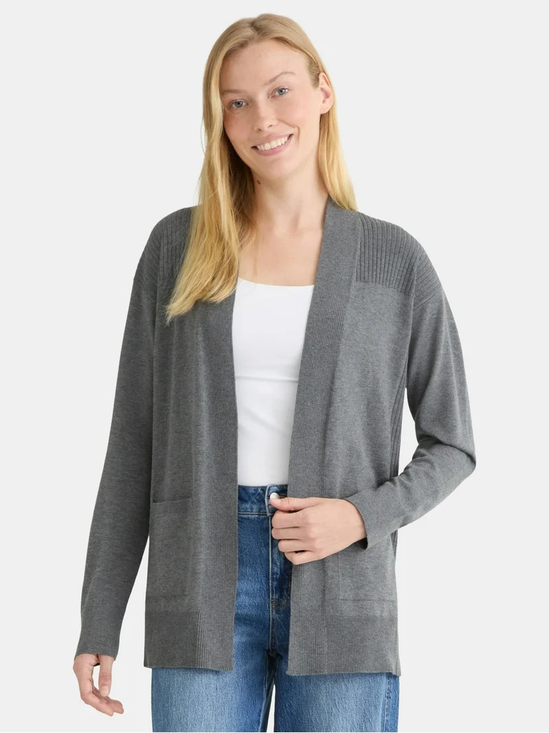 Time and Tru Women's and Women's Plus Open Front Cardigan Sweater, Sizes XS-4X - Walmart.com | Walmart (US)