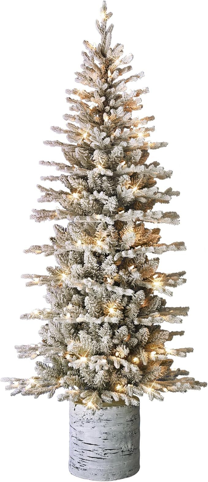 Puleo International 6ft Pre-Lit Potted Flocked Arctic Fir Pencil Christmas Tree with 120 Warm Whi... | Amazon (US)