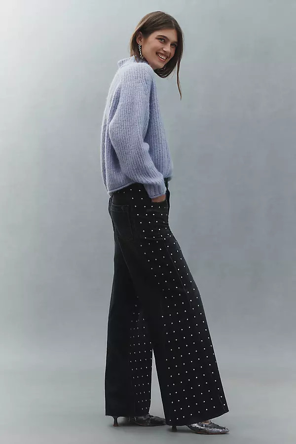 The Adi Mid-Rise Studded Flare Jeans by Pilcro | Anthropologie (US)
