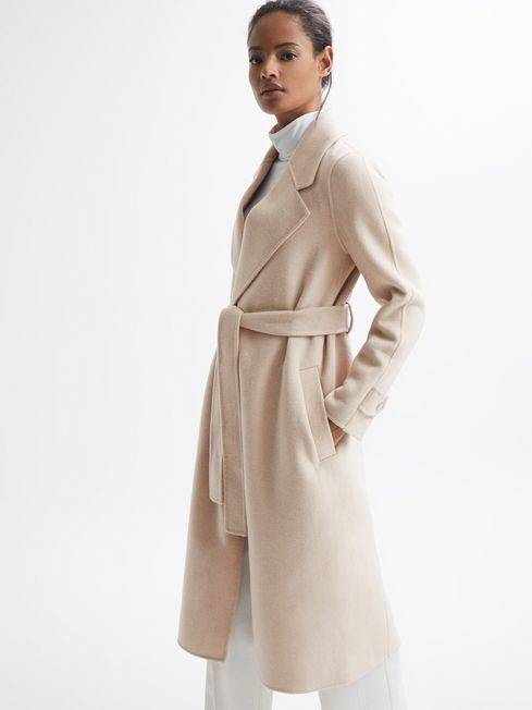 Reiss Beige Agnes Regular Belted Blindseam Wool Longline Coat | Reiss UK