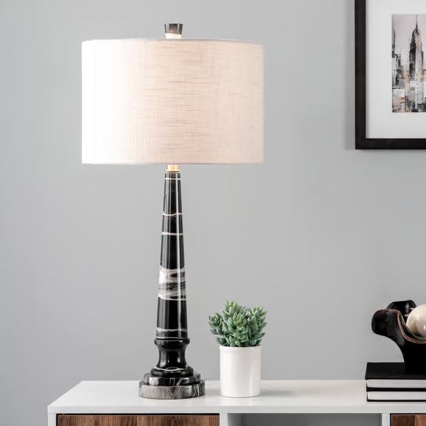 Black 31-inch Tapered Marble Candlestick Table Lamp | Rugs USA