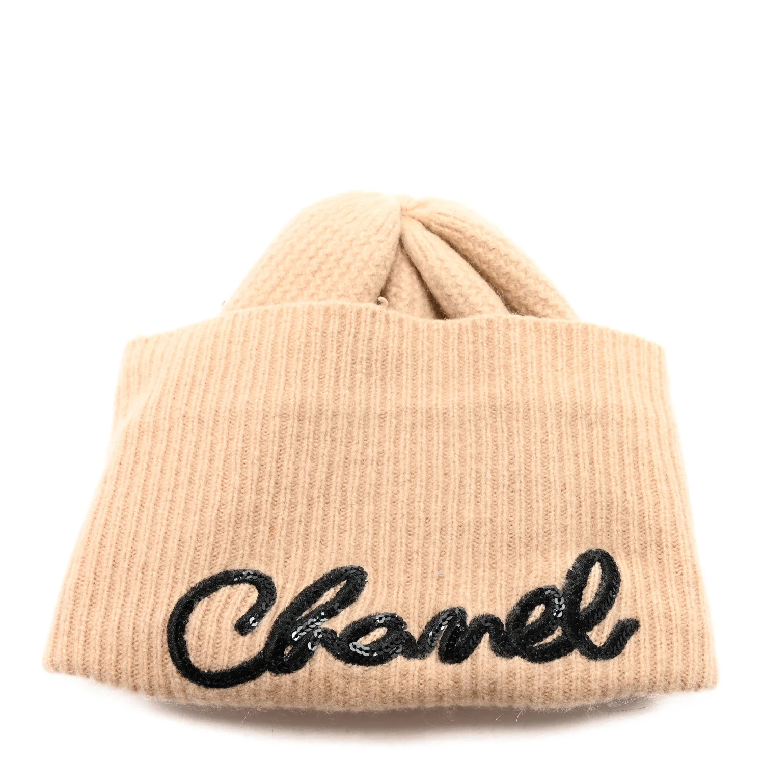 Cashmere Logo Beanie Hat Beige Black | FASHIONPHILE (US)