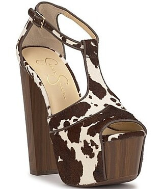 Jessica Simpson Dany Cow Print Haircalf T-Strap Platform Pumps - 5 | Dillard's