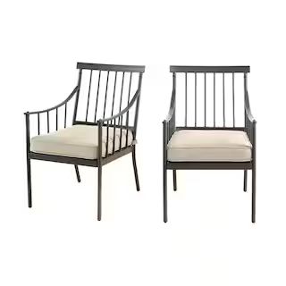 StyleWell Mix and Match Farmhouse Steel Outdoor Patio Dining Chair with Tan Cushion (2-Pack) 3035... | The Home Depot