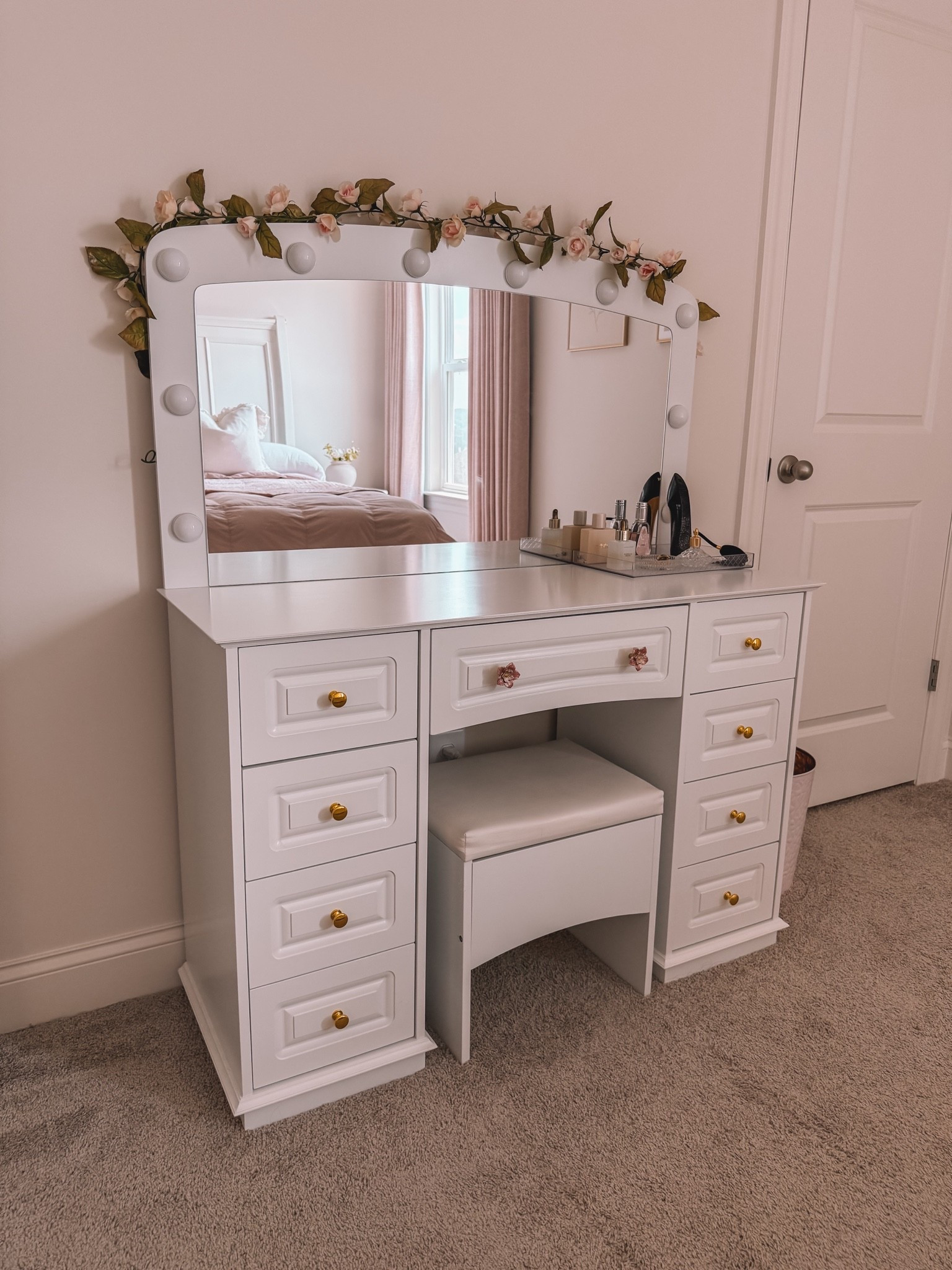 I added this Luxurious Makeup Vanity with Hollywood Lights, 3 Color Modes, Cushioned Stool & 9 Drawers to my daughters bedroom & she loves it.

#LTKHome #LTKBeauty #LTKgrwm