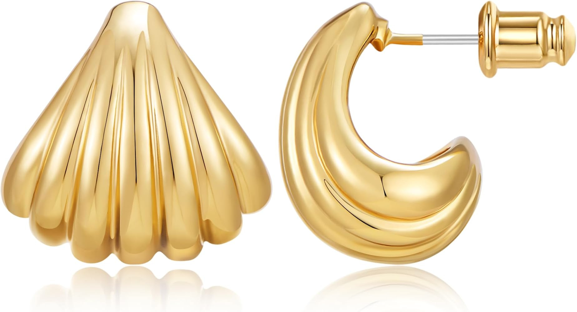 Shell Earrings for Women Small Chunky Scalloped Seashell Hoop Trendy Teardrop Styles Boho Beach S... | Amazon (US)