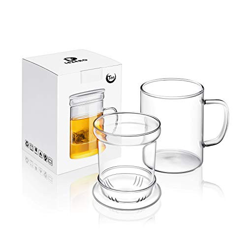 Lezero 14oz Tea Infuser Cups Kit for Loose Leaf-Tea Blooming, Glass Mug with Filter and Lid for Steeping Brewing, Heat Resistance, Lead-free, Microwave & Dishwasher Safe | Amazon (US)