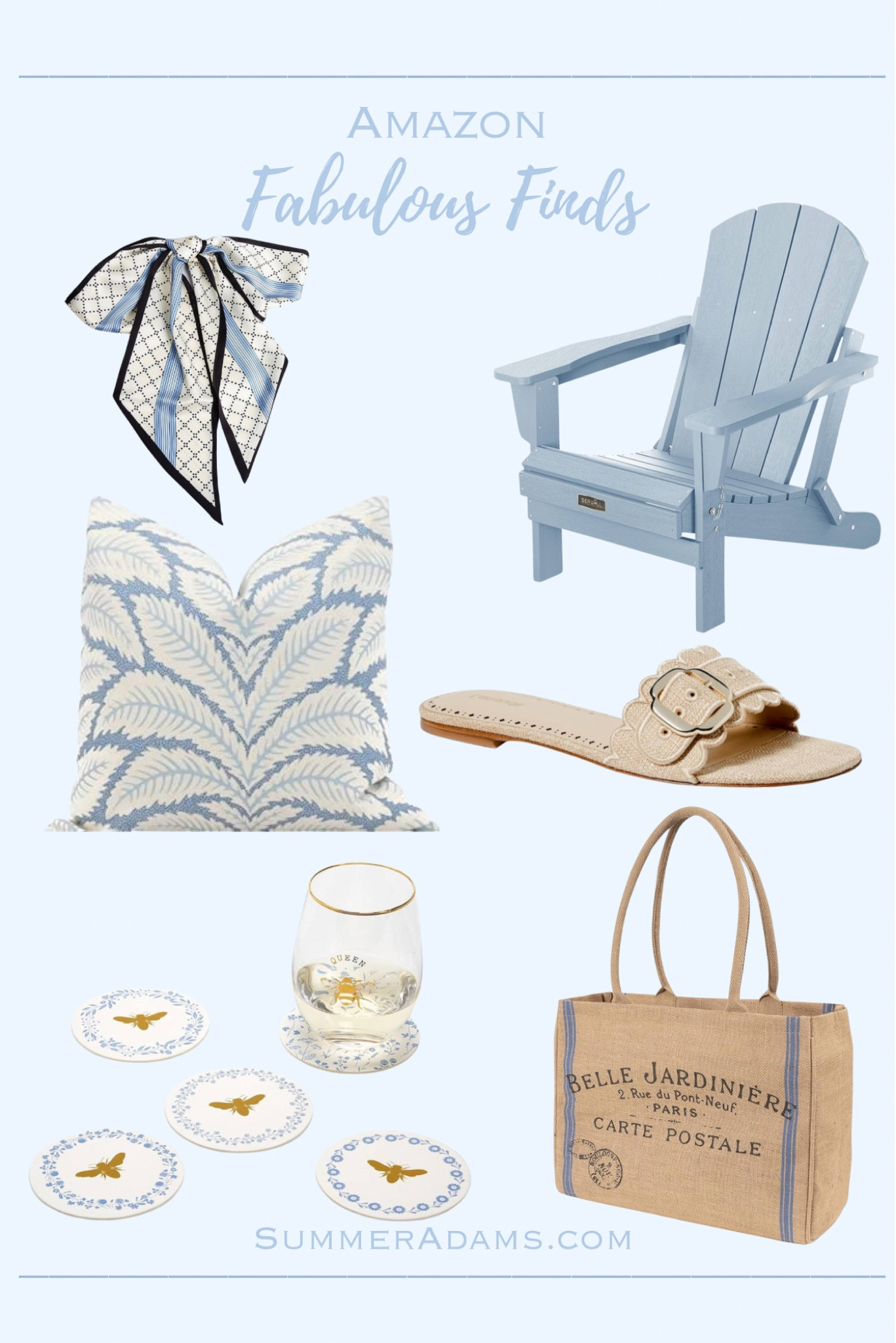 Loving all these Amazon finds!


Blue pillow 
Blue silk hair bow
Baby Blue Adirondack chairs
Blue and gold bee coasters
Neutral sandal with buckle 
Jute French bag tote 

#LTKhome #LTKitbag #LTKshoecrush