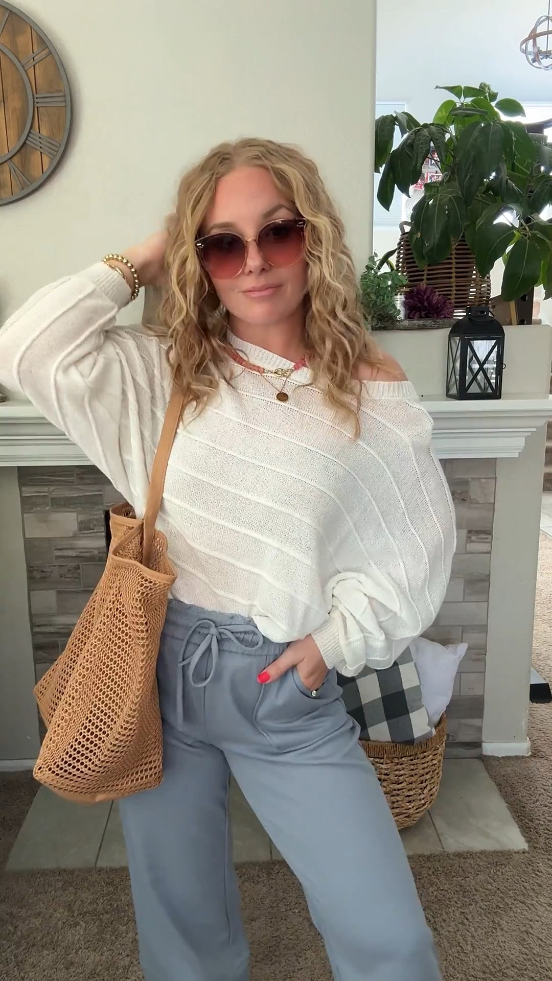 Lightweight white off the shoulder sweater, blue lightweight sweatpants, Birkenstock look for less sandals (went up half a size) mesh tote bag, and stacked necklaces







Amazon outfits every outfit inspo, outfit ideas, casual outfits amazon, amazon outfits every day, spring outfits 2026, summer outfits

#LTKootd #LTKPetite #LTKSaleAlert