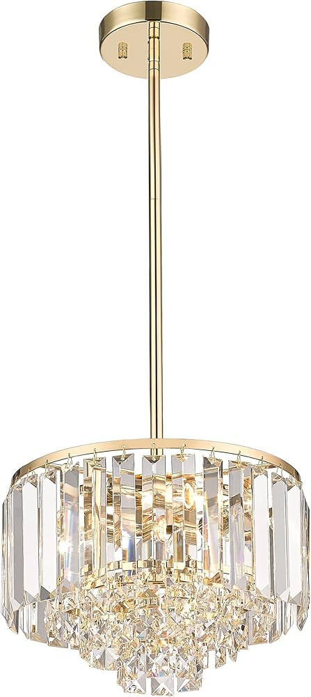 Cargifak Champagne Gold Chandelier, 4-Tier Crystal Chandelier, Modern Pendant Light for Dinning R... | Amazon (US)