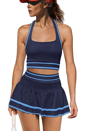 Yanekop Womens Tennis Skirt Set 2 Piece Workout Sets Seamless Golf Outfits | Amazon (US)