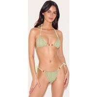 Sage Green Textured Bead Detail Triangle Bikini Top | PrettyLittleThing US