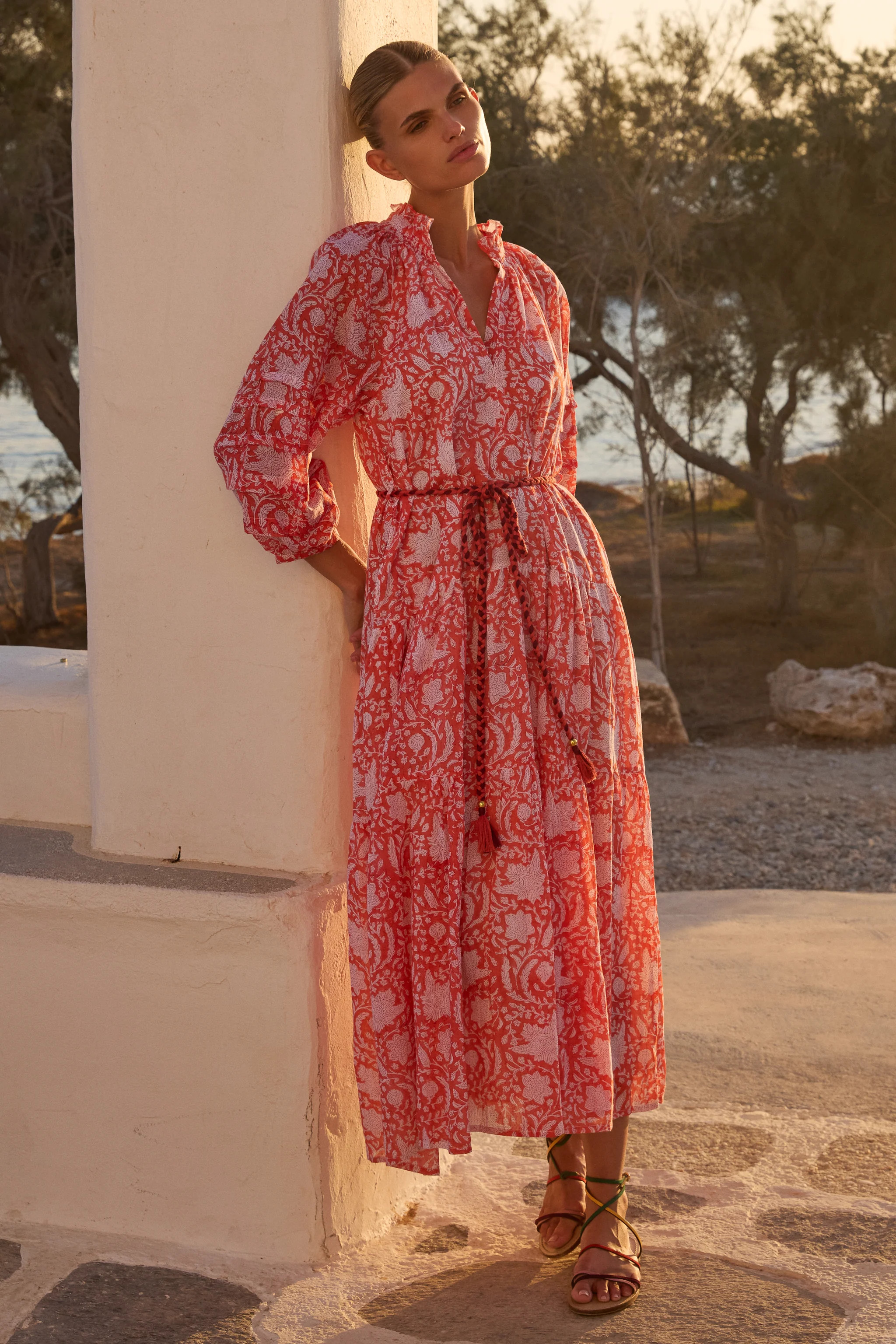 Cuff Sleeve Tie Waist Maxi- Ivy Orange | Oliphant Design