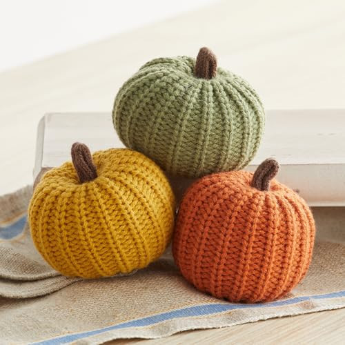 Small knit pumpkins set of 3, fall bowl filler, Thanksgiving table setting accent, autumn wedding centerpiece, warm orange and green decorative accent decor (Small Autumn Set) | Amazon (US)