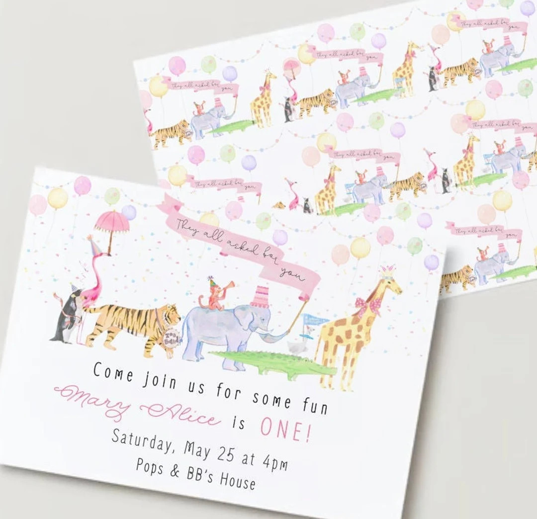 Birthday Invitation Whimsical Zoo Animal Parade Second Line - Etsy | Etsy (US)