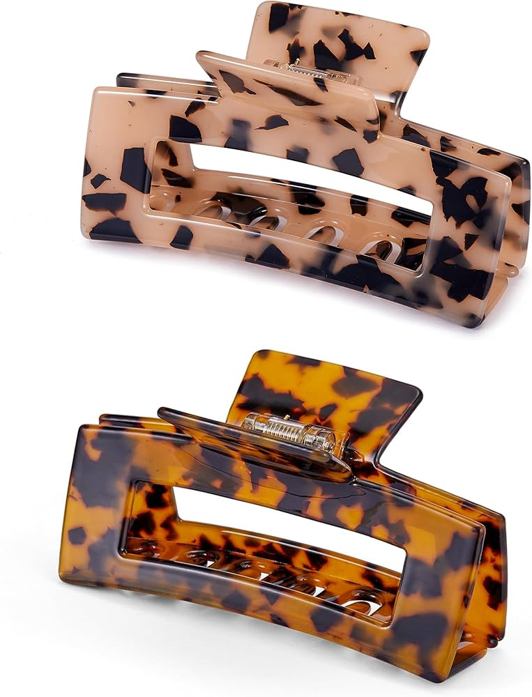 Large Hair Claw Clips Big Cutout Tortoise Shell Celluloid Hair Jaw Clips 4.1inch French Design Re... | Amazon (US)