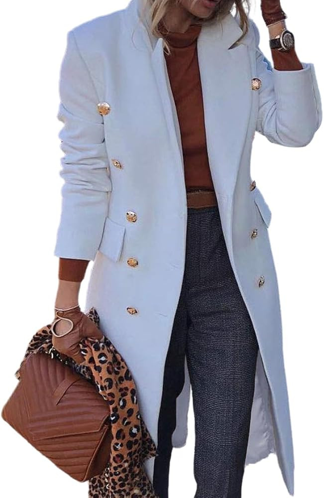 Kinghua Wool Coats for Women Fall Winter Double Breasted Blazer Jackets Dress Pea Coat Long Trenc... | Amazon (US)