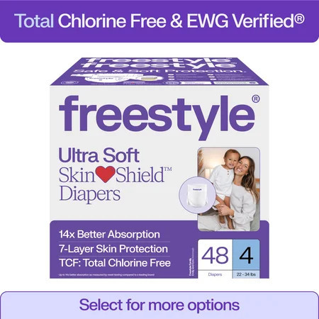 Freestyle Total Chlorine Free 14x Better Absorption Hypoallergenic EWG Verified® Baby Diapers, Size 4 (22-34 lbs), 48 Count | Walmart (US)