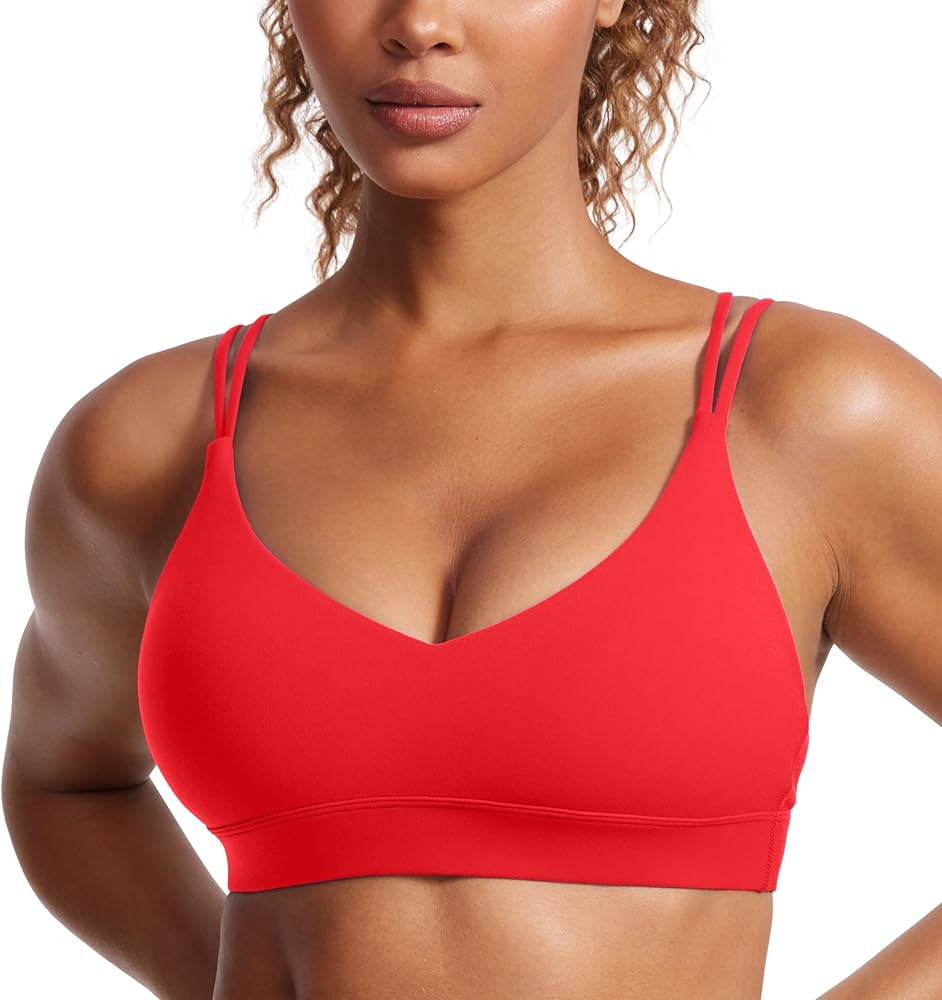 CRZ YOGA Butterluxe V Neck Strappy Sports Bras for Women - Thin Spaghetti Strap Padded Bra Sexy W... | Amazon (US)