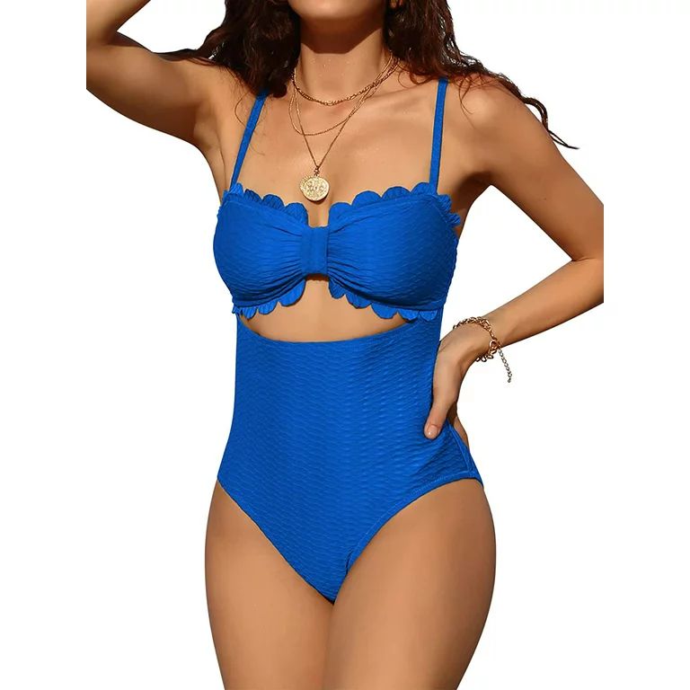 Charmo Womens Scalloped One Piece Bathing Suit Cutout Swimsuit Monokini | Walmart (US)
