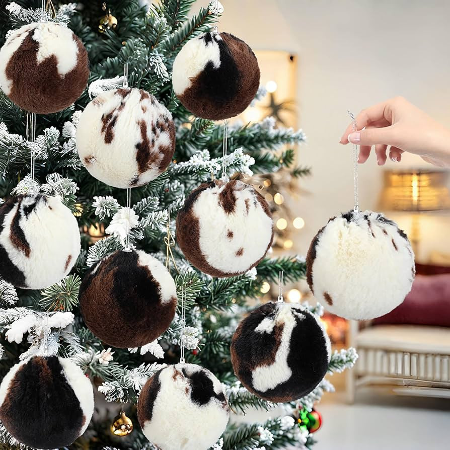 10PCS Cow Print Christmas Balls Ornament Set - 3.1" Large Cow Faux Fur Plush Balls Tree Ornaments... | Amazon (US)