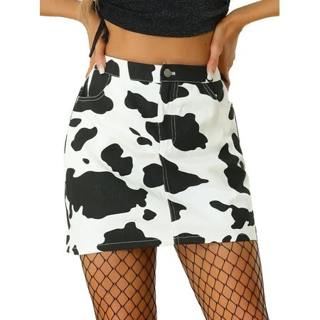 INSPIRE CHIC Women's Cow Print Skirts High Waist Mini Short Casual Skirts White Black M | Walmart (US)