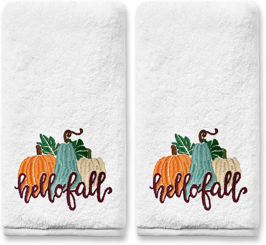 Cotton Embroidered Pumpkin Kitchen Towel Set of 2 - Autumn Thanksgiving Gifts and Decorations | Amazon (US)