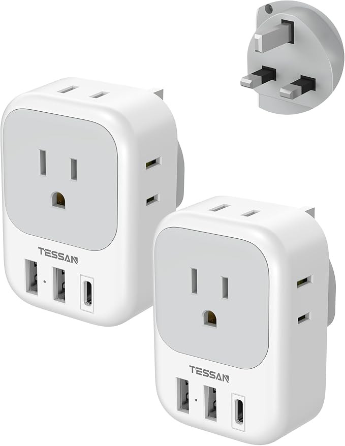 TESSAN UK Adapters for Travel, Type G Adaptor, 2 Pack | 4 Outlets 3 USB (1 USB C PD 20W), USA to ... | Amazon (US)