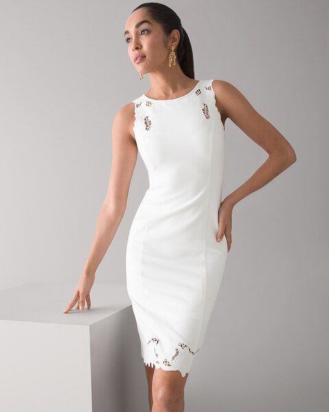 Sleeveless White Lace Trim Dress | White House Black Market